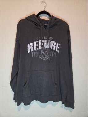 Camp David 2XL Gray Hoodie with 'God Is My Refuge' Print